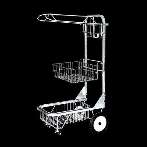 Rolling Dolly with 1 Saddle Rack and Wire Basket.