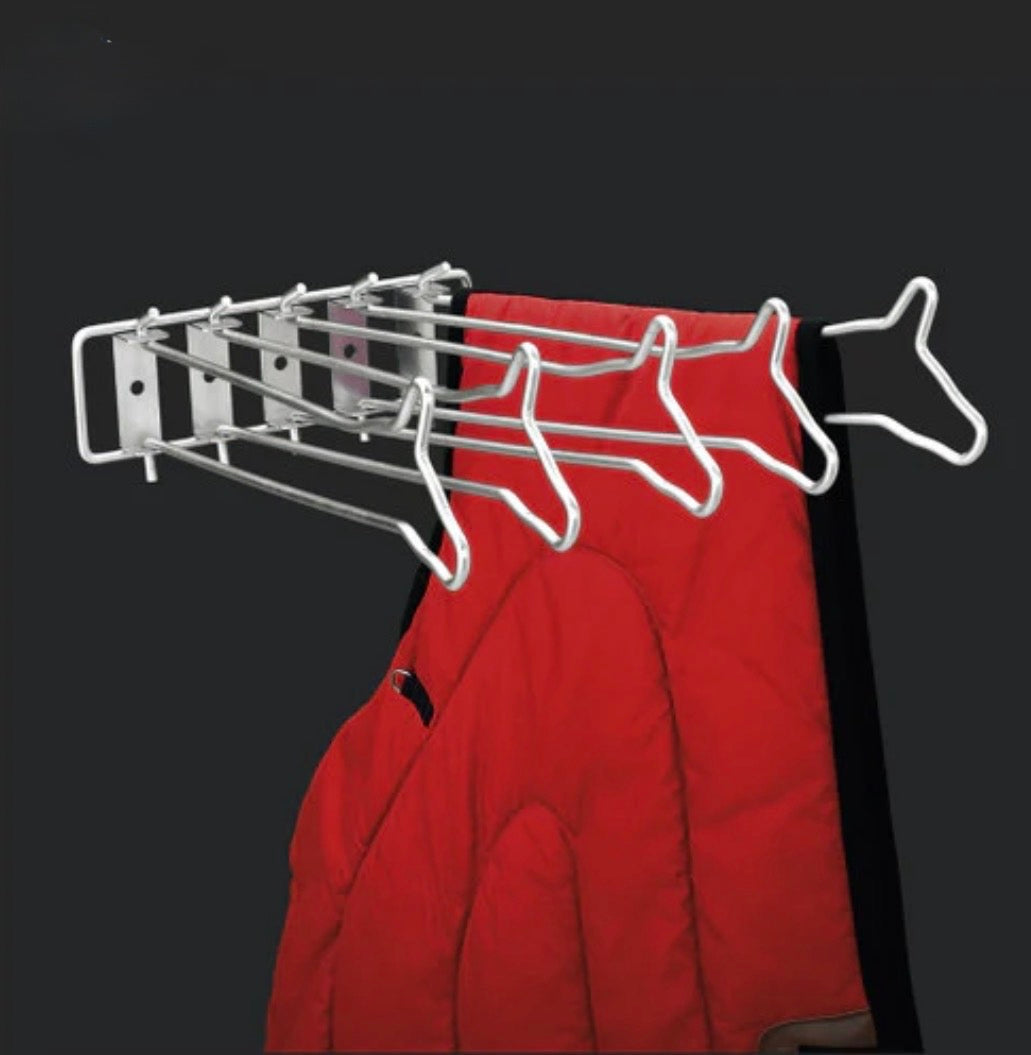 Royal Wire 5 & Swinging Blanket Bar permanently mounted in a barn, heavy-duty 3/8 inch carbon steel horse blanket storage for blankets, sheets, and coolers.